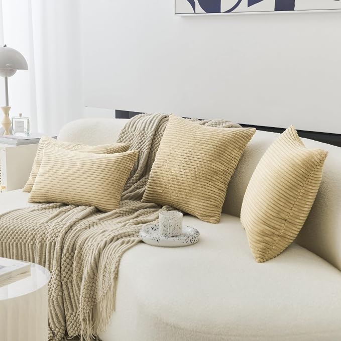 Home Brilliant Decorative Pillow Cover 26 x 26 Plush Velvet Corduroy Striped Throw Euro Pillow Sham Cushion Cover for Sofa, 26x26 inches (66cm), Taupe
