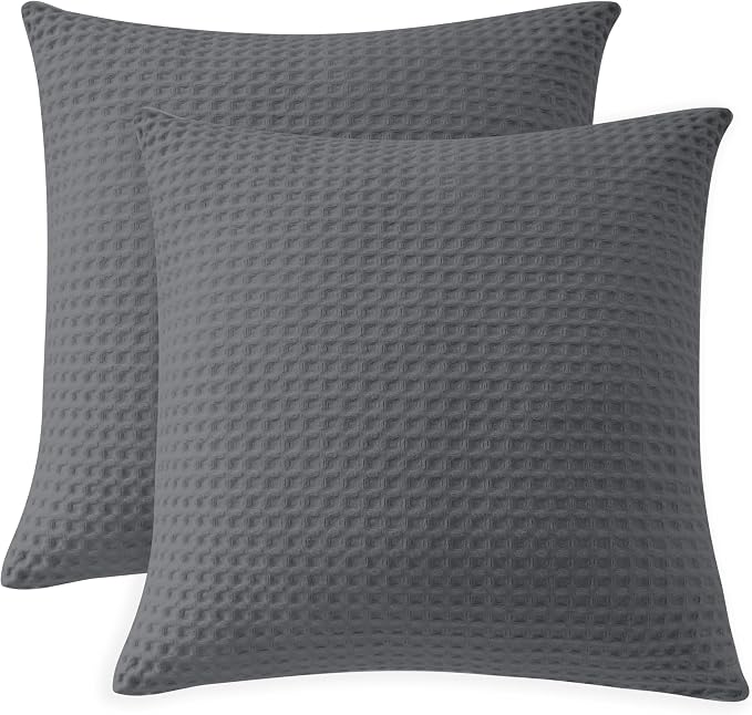 100% Egyptian Cotton 600 TC Waffle Weave Throw Pillow Covers 4 Pack | Ultra Soft Breathable Euro Pillow Shams Covers, Decorative Cushion Covers for Bed Couch Sofa Car, Dark Grey, 24" x 24"