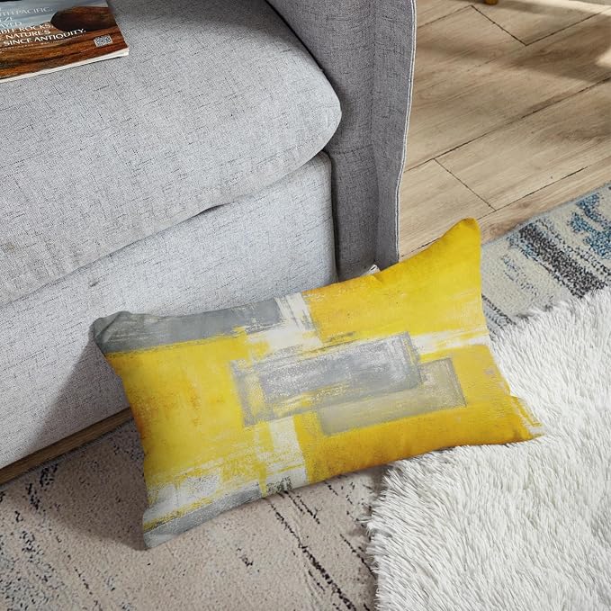 Throw Pillow Covers Set of 2, 12 x 20 Inch, Yellow Grey | Abstract Modern Art Outdoor Decorative Square Pillow Cases Couch Cushion Case for Couch Bed Sofa Living Room Home Decor