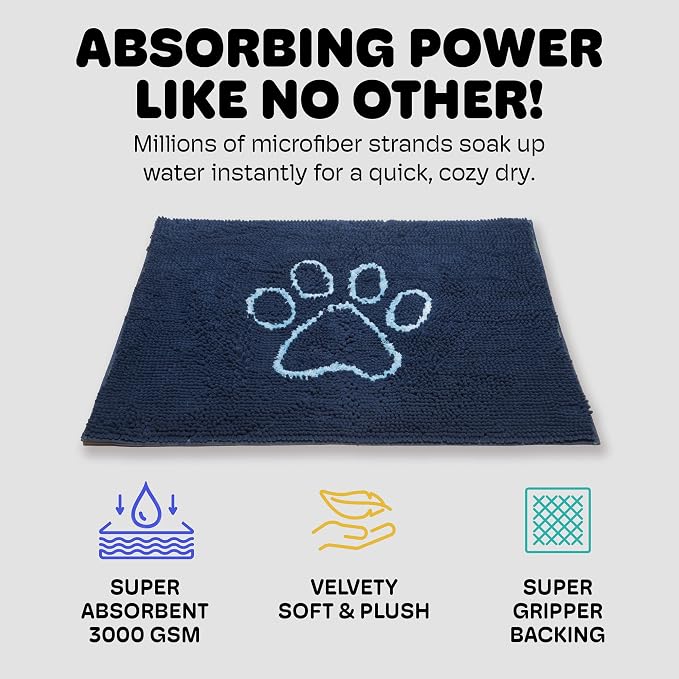 Dog Gone Smart Dirty Dog Doormat - Fast Drying Rug - Bermuda Blue 31x20 in | Super Gripper Backing for Clean Floors - Absorbent Microfiber and Machine Washable Mat for Muddy Paws