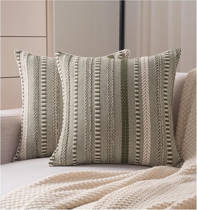 Cethom Boho Throw Pillow Covers 22x22 Inch Set of 2, Farmhouse Decorative Couch Pillow Cases, Green Accent Pillows of Bed, Sofa Bedroom Living Room Home Decor Cushion Cover