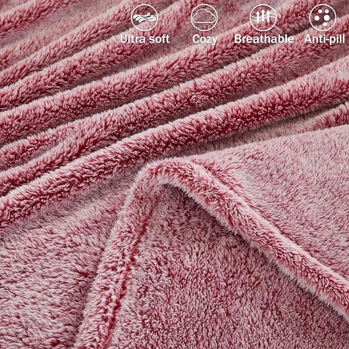 Exclusivo Mezcla Fuzzy Large Fleece Throw Blanket for Couch, Mixed Deep Red | 50x70 Inches, Super Soft and Cozy Throw, Plush Fluffy Blanket for Sofa, Bed, Bedroom, Home Decor, All Season