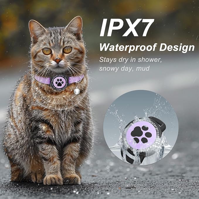 Airtag Cat Collar, Stretchy Kitten Collar with Apple Air Tag Holder, Purple
