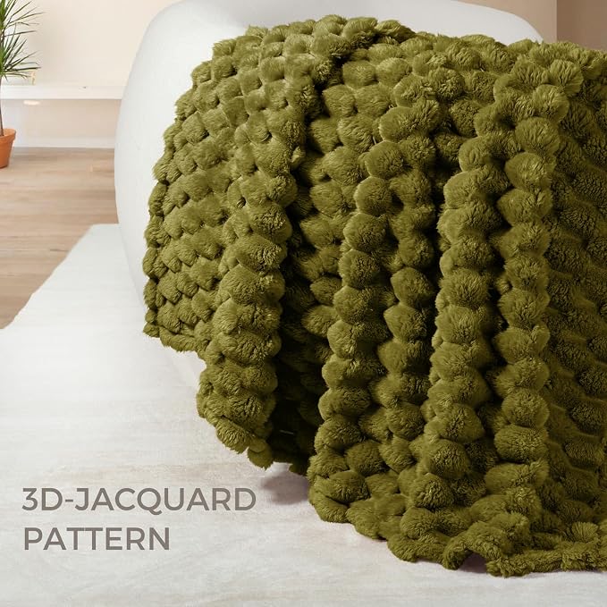 Whale Flotilla Soft Fleece Twin Size Bed Blanket 3D Jacquard, Olive Green | Lightweight Coverlet Bedspread, Super Cozy Plush Fluffy Fuzzy All‑Season Decorative Blanket for Bed, Dorm Essentials, 60"x80"