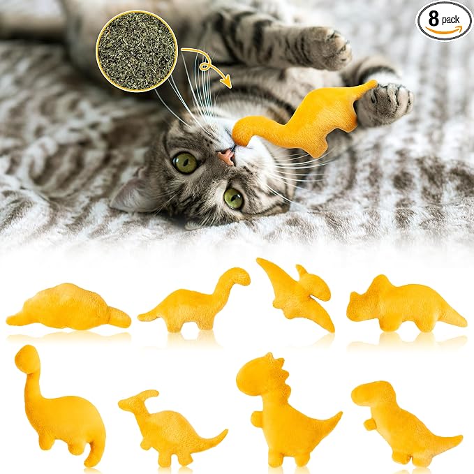 8Pcs Dino Nuggets Catnip Toys for Cat, Interactive Catmint Cat Toy Gift