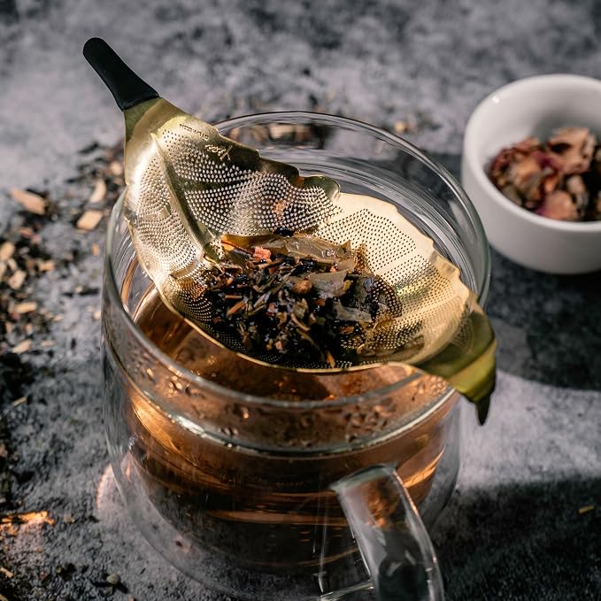 Gold Tea Strainers For Loose Tea Mesh Tea Strainer Stainless Steel Reusable Leaf Shape Tea Infuser Loose Leaf Tea Strainer Tea Filter Mesh