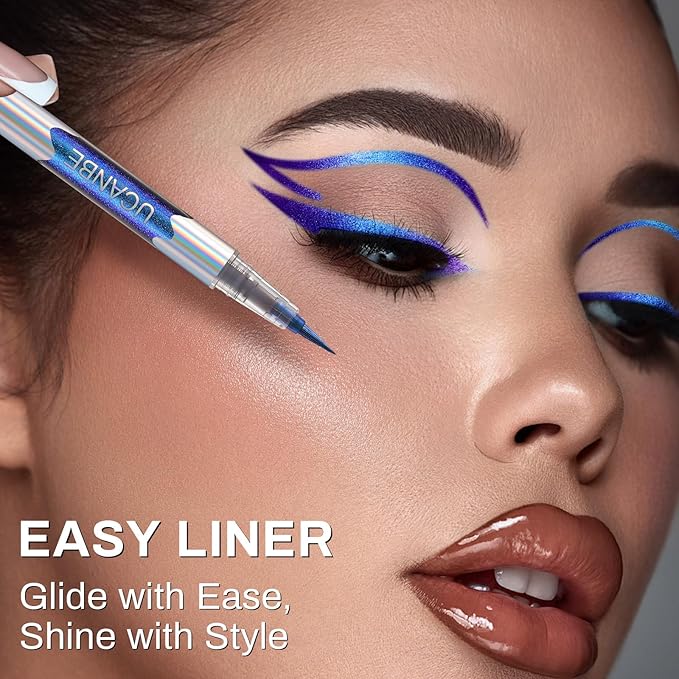 UCANBE Chameleon Liquid Eyeliner - Blue Purple, Multi-Chrome Metallic Shift Eyeliner, Waterproof Glitter Eyeliner with Soft Fine Tip for Multi-Dimensional Eye Looks