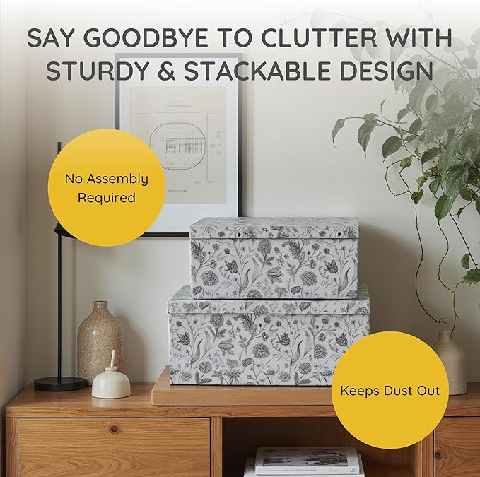 Soul & Lane - Modern Meadow Decorative Storage Boxes with Lids, Set of 3 | Large Nesting Cardboard Keepsake Boxes for Memories, Photos and Gifts, Pretty Modern Floral Containers for Home Decor