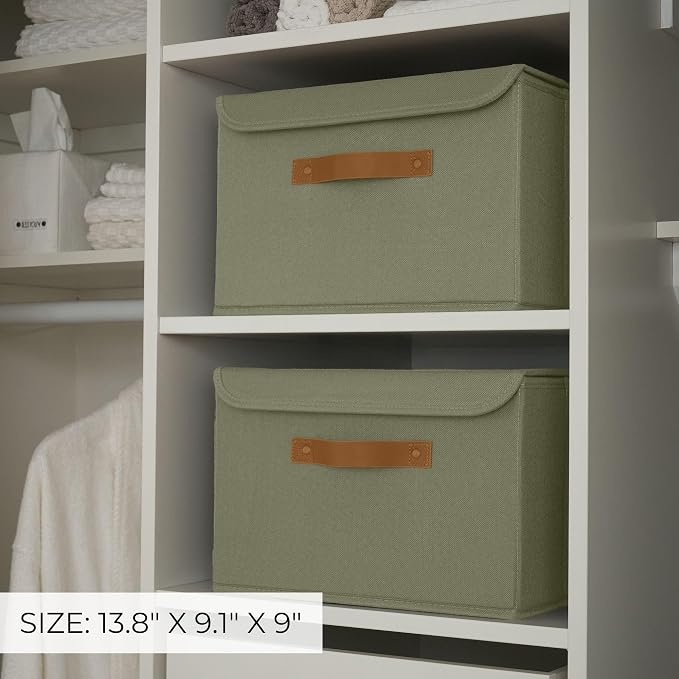 Decorative Linen Storage Boxes with Lids - Large Set of 2 Organizer Bins | The Perfect Container for Home Decor - Safely Store Photos, Documents and Memory Box Keepsakes in Style