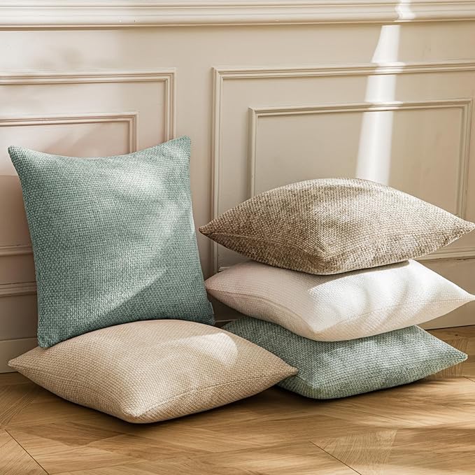 a moment Light Green Chenille Throw Pillow Covers 24x24 Inch Pack of 2 Modern Decorative Throw Pillow Cases Farmhouse Cross Covers Home Decor for Sofa Living Room Spring