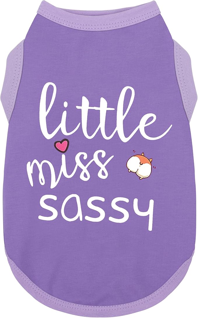 Dog Clothes Fashionable Sleeveless Pet Vest: 'Little Miss Sassy' Printed Cotton Dog Shirt, Ideal for Small, Medium, and Large Breeds, Ensuring Comfort and Breathability Purple M