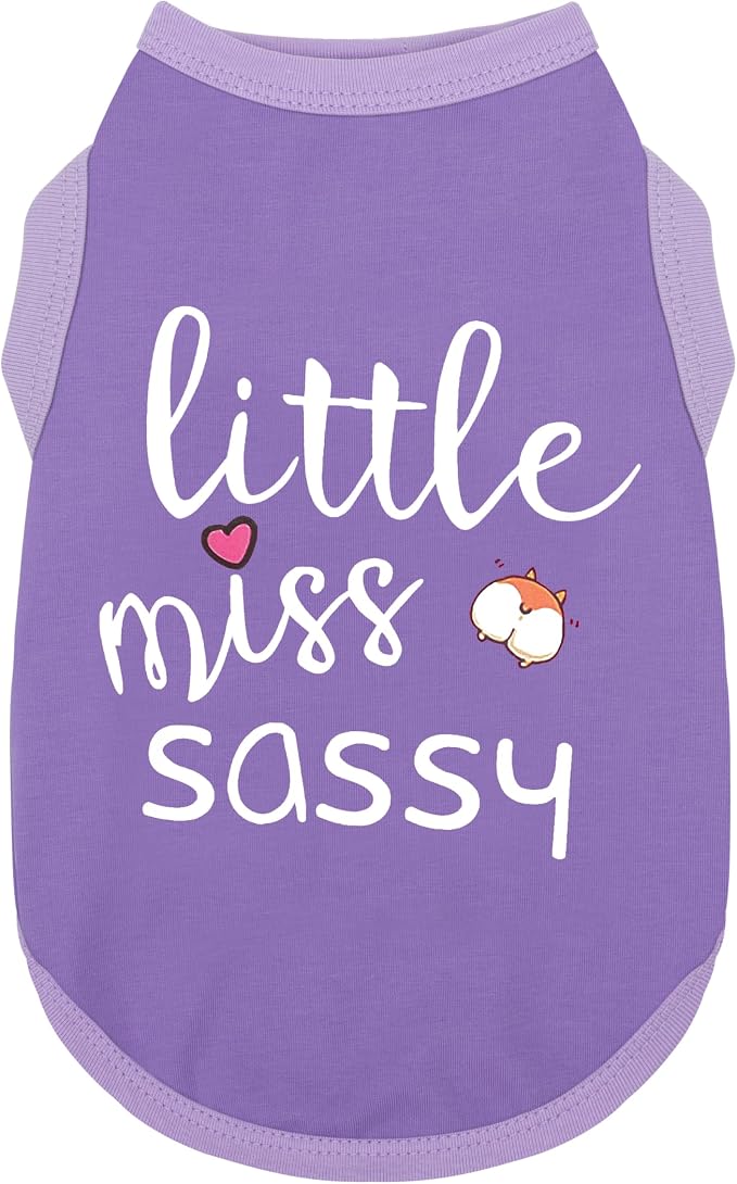 Dog Clothes Fashionable Sleeveless Pet Vest: 'Little Miss Sassy' Printed Cotton Dog Shirt, Ideal for Small, Medium, and Large Breeds, Ensuring Comfort and Breathability Purple XS
