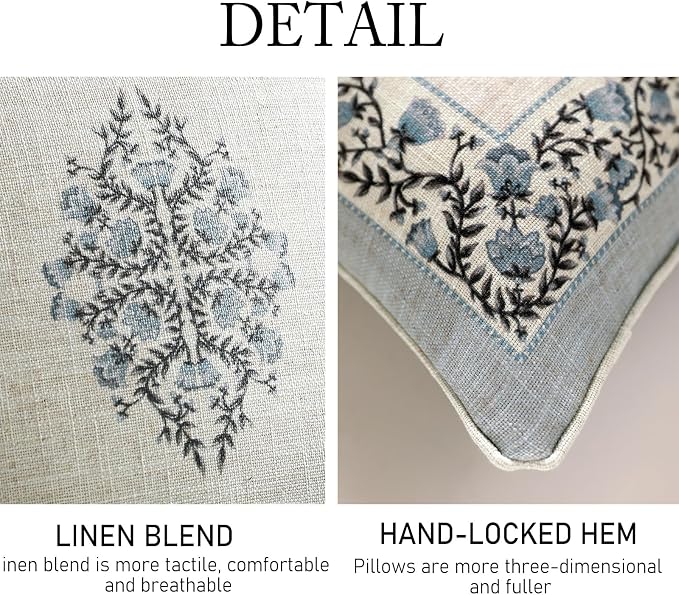 Designer Linen Throw Pillow Cover,Set of 2,18"x18"-Segerman A | Elegant Chinoiserie Square Pillow Cover,Concealed Zipper Design,Floral Pattern,Sofas,Bedroom,Living Room,Lounge Chairs