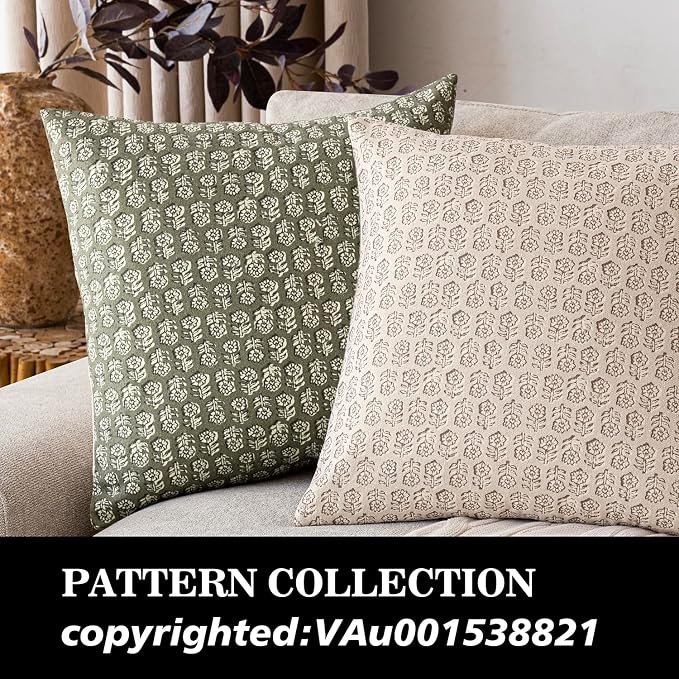 Foindtower Set of 2 Decorative Vintage Floral Print Throw Pillow Covers Neutral Modern Farmhouse Cushion Covers Boho Home Decor for Sofa Chair Couch Bedroom Living Room,18×18 Inch,Sage Green