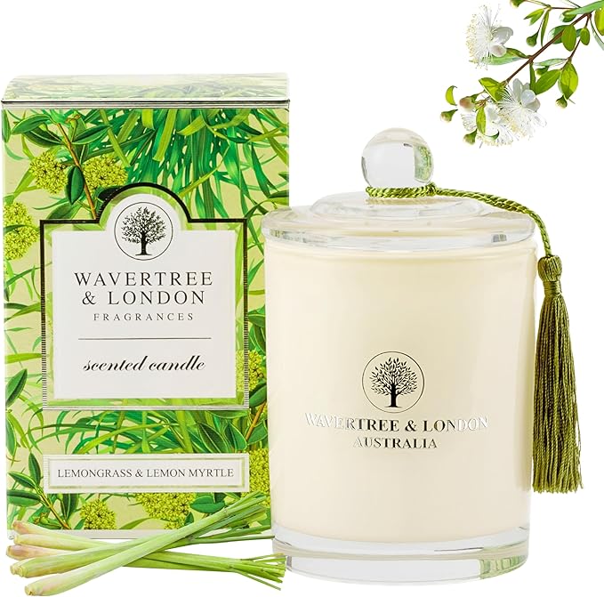 Luxury Lemongrass & Lemon Myrtle Soy Wax Candle - Hand Poured in Australia, 11.66 oz Glass Jar Fancy Candle, Strong Scented, Non-Toxic, Long Lasting 60 Hour Burn, Refreshing Natural Citrus Candle Gift
