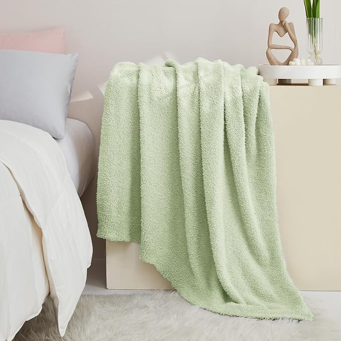 Knit Throw Blanket for Mint Green - Super Soft Lightweight Plush Fuzzy Fluffy Cozy Blankets and Throws for Sofa Bed, 60 x 80 inches
