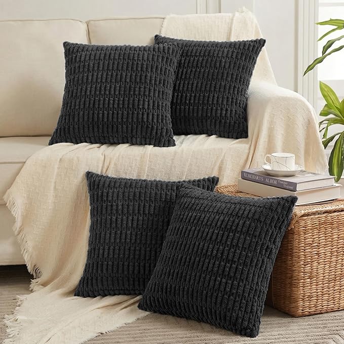 Fancy Homi 4 Packs Decorative Throw Pillow Covers for Living Room Couch Bed, Modern Farmhouse Boho Home Décor Accent Cushion Case, 26" x 26", Black