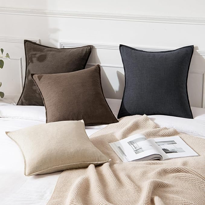 MIULEE Decorative Linen Pillow Covers 20x20 Inch Coffee | Boho Farmhouse Fall Autumn Couch Throw Pillows for Bed, Pack of 2 Accent Modern Pillowcases, Sofa Livingroom Home Decor