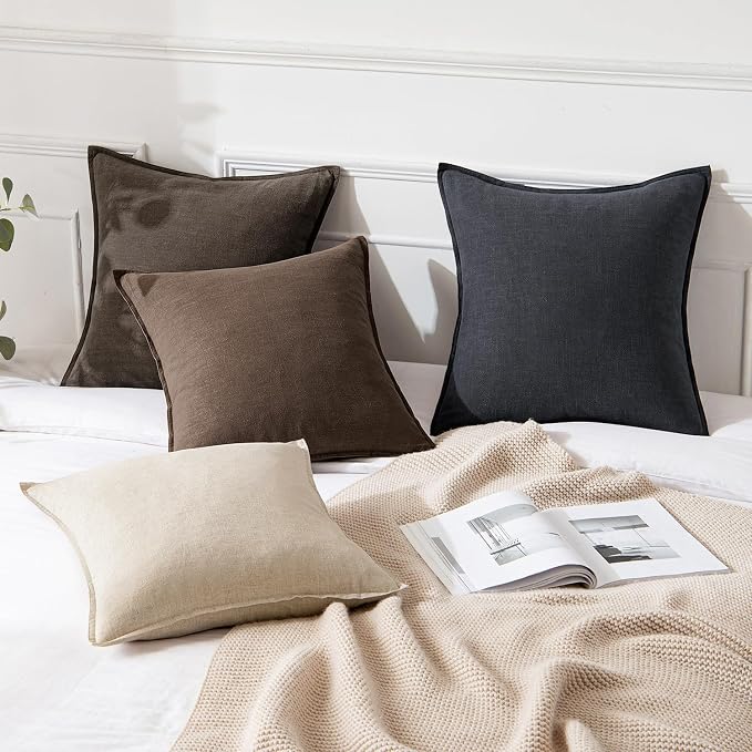 MIULEE Decorative Linen Pillow Covers 18x18 Inch Coffee | Boho Farmhouse Fall Autumn Couch Throw Pillows for Bed, Pack of 2 Accent Modern Pillowcases, Sofa Livingroom Home Decor