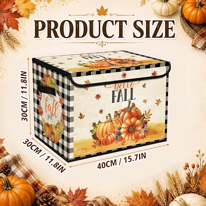 Briwooody Fall Pumpkin Storage Bin with Lid and Carrying Handle Pumpkin Foldable Storage Box Large Autumn Harvest Decorative Collapsible Container Basket for Organizing Closet Home Bedroom Fall Gifts