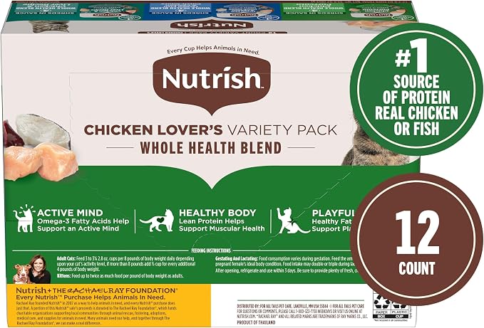 Nutrish Chicken Lover's Wet Cat Food Variety Pack, 2.8 oz Cup (Rachael Ray) | Includes 12 Cups of Three Grain Free Recipes: Chicken Purrcata, Ocean Fish & Chicken Catch-iatore and Chicken & Liver