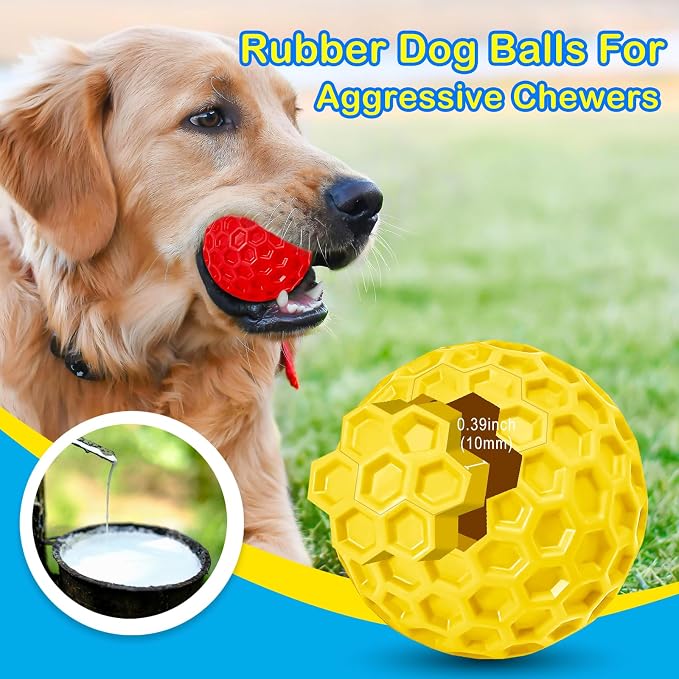 3 Pack Indestructible Squeaky Dog Balls for Aggressive Chewers, Interactive Dog Toys for Teething, Relieving Anxiety. Chew Toy for Large, Medium Breeds, Outdoor Rubber Balls.