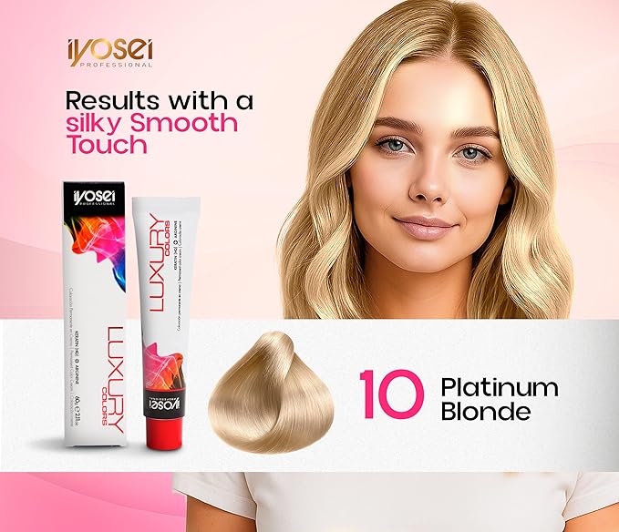 Iyosei Professional Luxury Color #10 Platinum Blonde Permanent Hair Dye – Cream Hair Color with Micropigmentation & Keratin – Long Lasting Lightest Platinum Blonde Shade for Women – Full Coverage