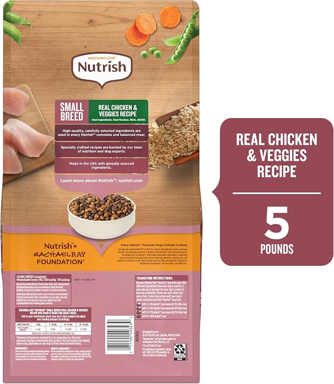 Nutrish Rachael Ray Dry Dog Food Small Breed Real Chicken & Veggies Recipe, 5 lb. Bag (Pack of 2)