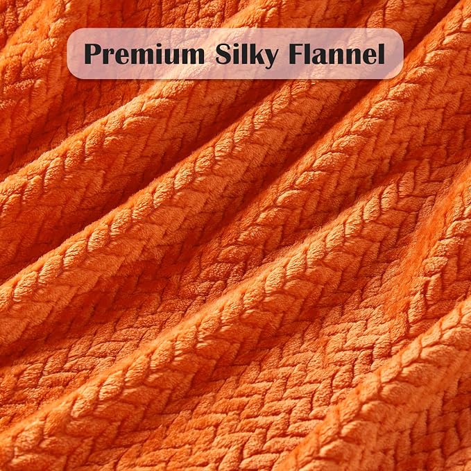 NEWCOSPLAY Fleece Leaves Pattern Throw Blanket, Orange, 50"x60" | Super Soft Throw Blanket, Lightweight Cozy Bed Sofa Blanket, Premium Silky Flannel Fleece, Travel Blanket for All Season Use