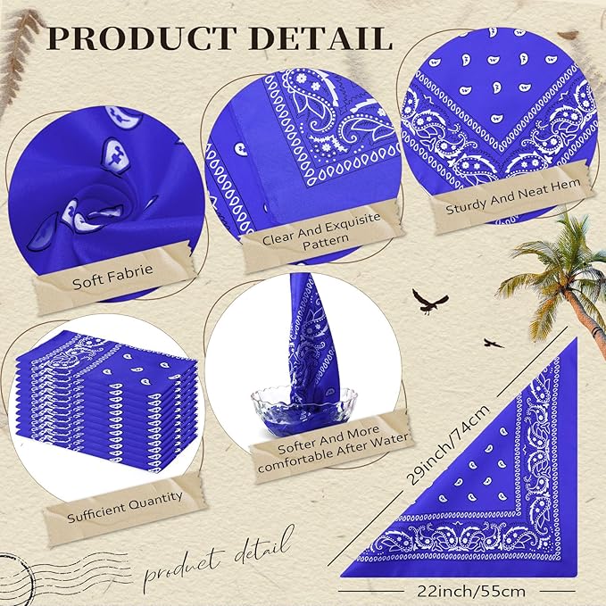 Suhine 12 Pcs Bandanas Bulk 22 x 22 Inch Paisley Headband Cowboy Handkerchief Christmas Thanksgiving Gift for Women Men