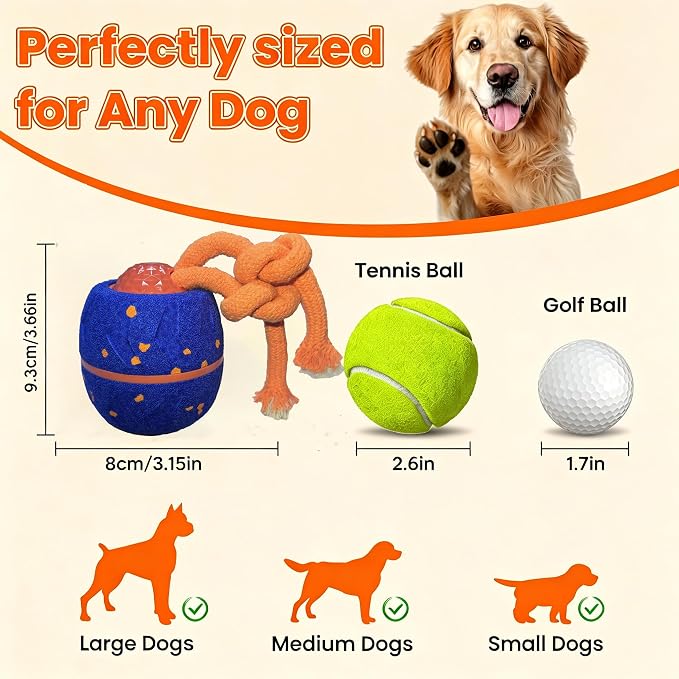 Interactive Dog Toy Ball, Automatic Bouncing Rotating, Realistic Dog Barking Sounds, E‑TPU, IP54, Rechargeable, Small/Medium/Large Dogs, Indoor/Outdoor（Blue）