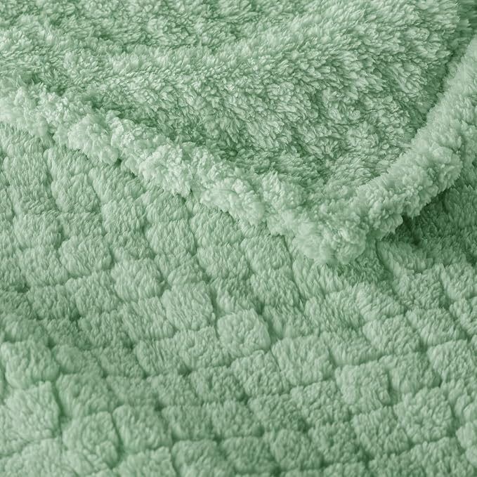 Exclusivo Mezcla Soft Fleece Throw Blanket for Couch, Sage Green | Jacquard Lightweight Cozy Throws for Bed, Sofa, Breathable Decorative Fuzzy Textured All Season Use, 50x60 Inches