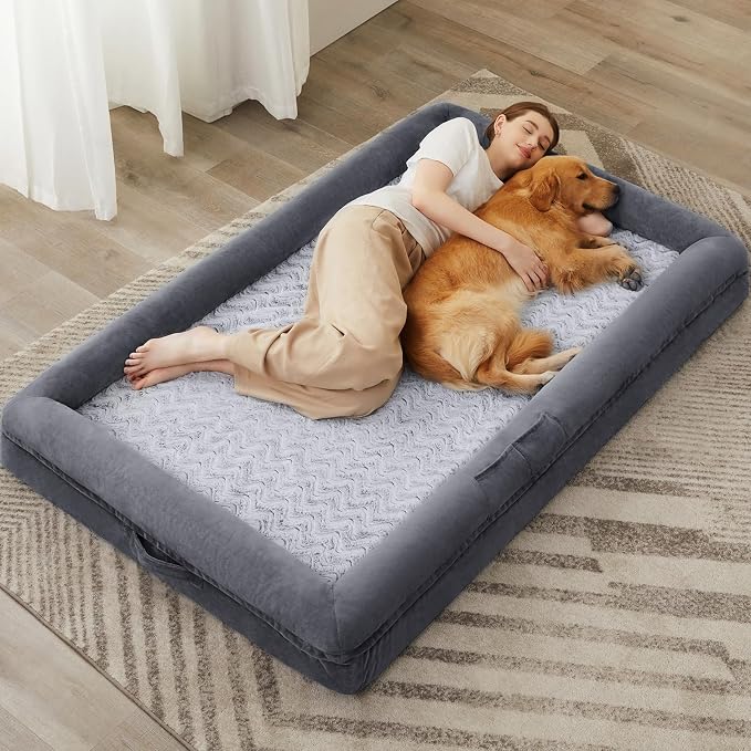 WNPETHOME Human Dog Bed Orthopedic for Adult & Dogs Comfy Sleeping | Washable Waterproof Dog Couch with Removable Cover, Large Pet Sofa Bed with Bolster Sides for Relaxing Dark Gery 71x46 Inch