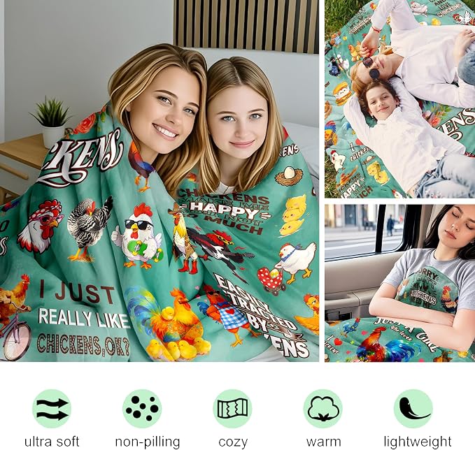 Chicken Blanket Gifts for Chickens Lovers Soft Flannel Chicken Throw Blanket Bedding Decor for Women Adults 50"x40"