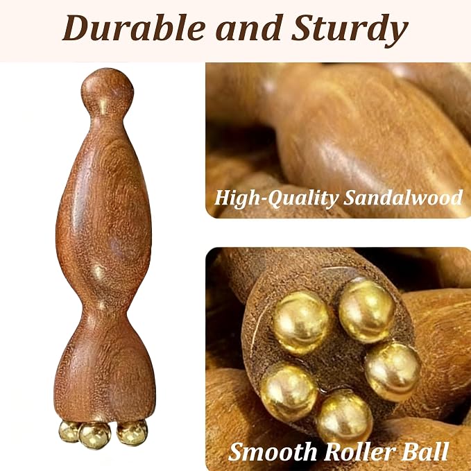 TOMULE 4Pcs Sandalwood Massage Tool Set with Cotton Linen Storage Bag | Cooling Brass Eye Roller, 5-Finger Scalp Massager, Gua Sha Comb, Reduce Puffiness and Relieve Stress