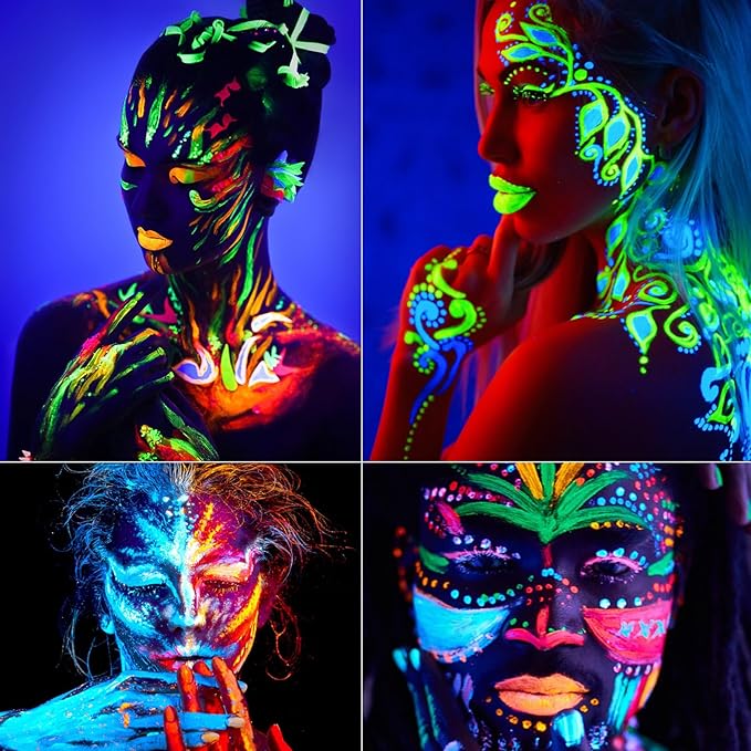 6 Pcs Glow in the Dark Face Body Paint,Blacklight Neon Face & Body Paints,Easily Cleanable Paint Set Neon Makeup Glow in the Dark Party Supplies A