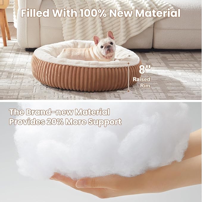 30 inches Calming Donut Dog Bed for Medium Dogs,Mocha | Round Pet Bed with Removable&Washable Cover,Milk Plush Faux Fur, Fits Pets up to 30 lbs