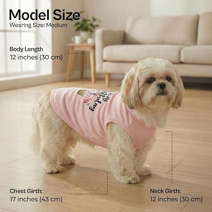 Parisian Pet Dog Shirt – 100% Cotton Shirts for Medium Dogs – Pink Sleeveless Puppy Clothes – Lightweight and Breathable Dog Birthday Shirt – Girl Dogs Clothes - Stretchy Pet T Shirts