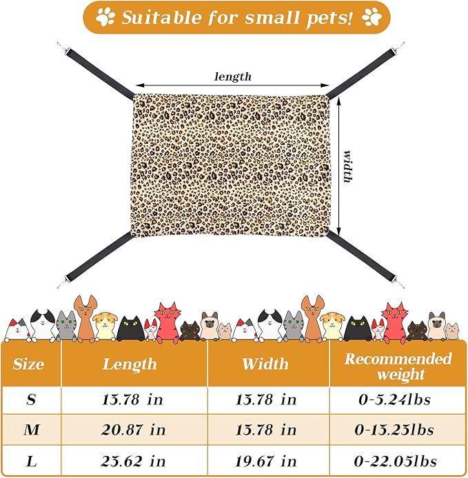 Jetec 2 Pack Cat Hammock for Cage, Leopard and Dot, L | Catio Accessories, Reversible Soft Cats Bed, Adjustable Straps and Hooks, Double-sided Linen, Fleece Hanging Hammock for Cats