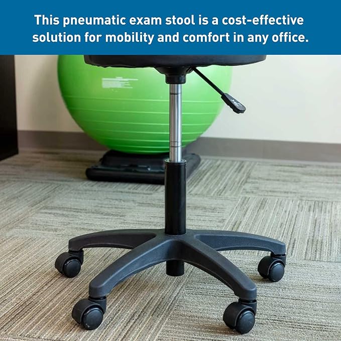 BodyMed Rolling Exam Stool with Wheels, 18.5 Inch to 25 Inch Adjustable Height for Dentists, Spas, & Healthcare Environments, 5 Casters, Easy Assembly, Black