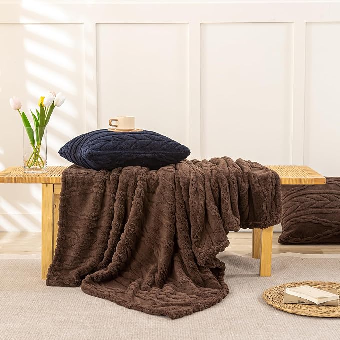 YUSOKI Sherpa Fleece Large Throw Blanket, Brown, 50"x65" | 3D Stylish Design,320GSM, Non-Shedding, Lightweight for All Season Use, stays fluffy after repeated washes, Perfect Gifts