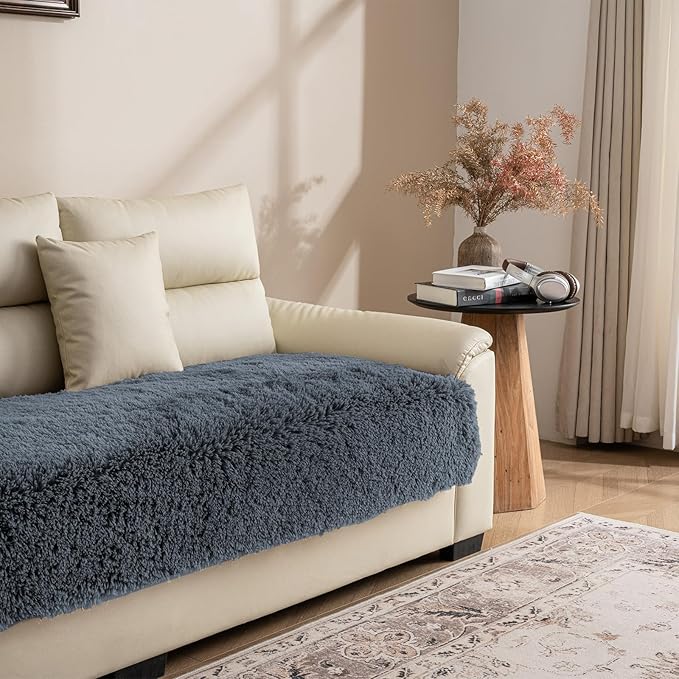 Dogs/Cats Bed Mats, Dog Pad Washable Removable Couch Cover with Anti-Slip Back, Plush Long Fur Mat, Perfect for Small, Medium and Large Dogs.(Navy Blue, 30"x53")