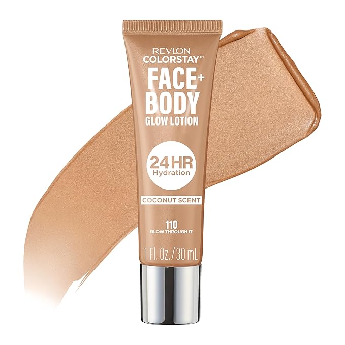 Revlon ColorStay Face & Body Glow Lotion, Hydrating Moisturizer, 24HR Hydration, Illuminating Luminizing Shimmer, 110 Glow Through It