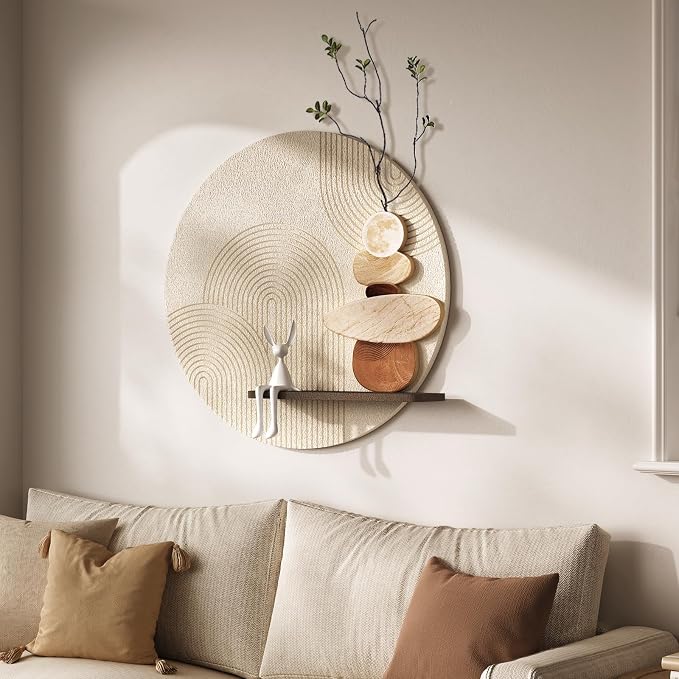 3D Textured Neutral Abstract Wall Art Decor with Shelf, Boho Beige and Brown Artwork for Walls, Modern Minimalist Wall Decor for Living Room, Hallway, Dining Room, Kitchen, Bedroom, Office 24x24 Inch