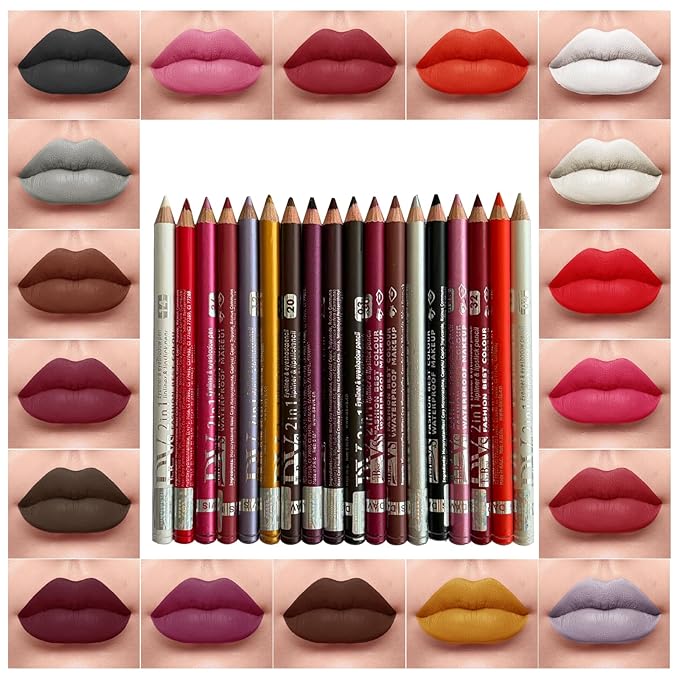 18 Colors Lip Liner Set, Lip Liner Pencil Collection, Smooth Moisturizing Waterproof Lip Liners for Precise Definition Fuller Lips, Smudge Proof Long Lasting, Beginner Friendly