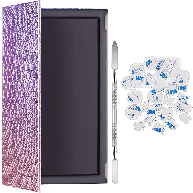 Sumind Magnetic Palette Mermaid Empty Makeup Palette with 1 Depotting Spatula and 30 Pcs Adhesive Metal Stickers for Eyeshadow Lipstick Blush Powder (Rectangle)