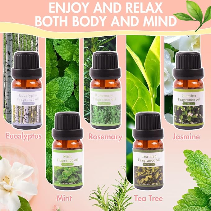 Essential Oils Set, 10x10mL Blends & Singles - Peppermint, Lavender, Tea Tree,for Aromatherapy, Diffusers, Home Care, Candle Making Scents, Skin & Humidifiers. Perfect Essential Oil Gift Set