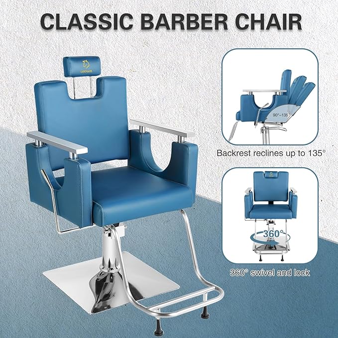 Heavy Duty Barber Chair, 360° Swivel Reclining Salon Chair for Hair Stylist, Height Adjustable Hydraulic Hairdressing Chair with Footrest for Barber Shop, Beauty Salon, Hairdressers