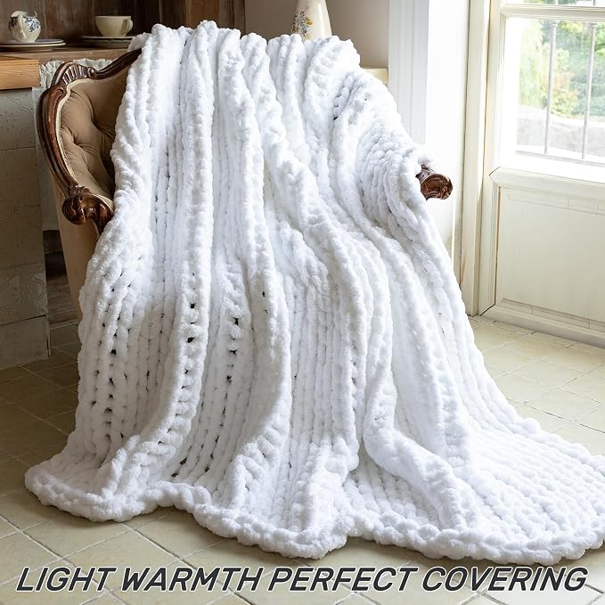 Chunky Knit Blanket - Luxury Soft Cozy 40 * 50 Throw Blanket,100% Woven Blanket Rope Knot Throw Blanket for Couch, Sofa, Home Decor, Gift - Machine Washable (White, 40 * 50)