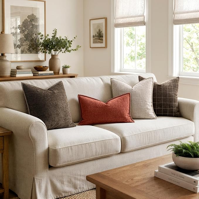 MIULEE Decorative Euro Sham Pillow Covers 24x24 Inch Brown 2 Pack | Farmhouse Throw Pillow Covers with Stitched Edge, Soft Chenille Cushion Cases, for Couch Sofa Bed Living Room Home Decor